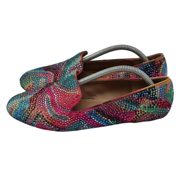 Steve Madden Multicolor Rhinestone Leather Flats Sz 6 - Picture 3 of 8